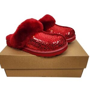 UGG Boots Womens Big Girls 5 Red Cozy II Gel Hearts Slippers Shoes Fur WoolNIB
